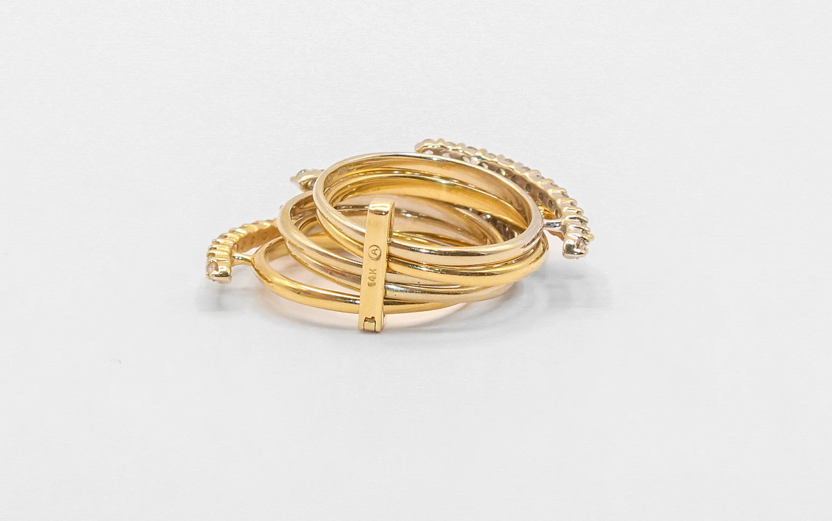 14K Gold Diamond Multi Stacked Rings - Image 3