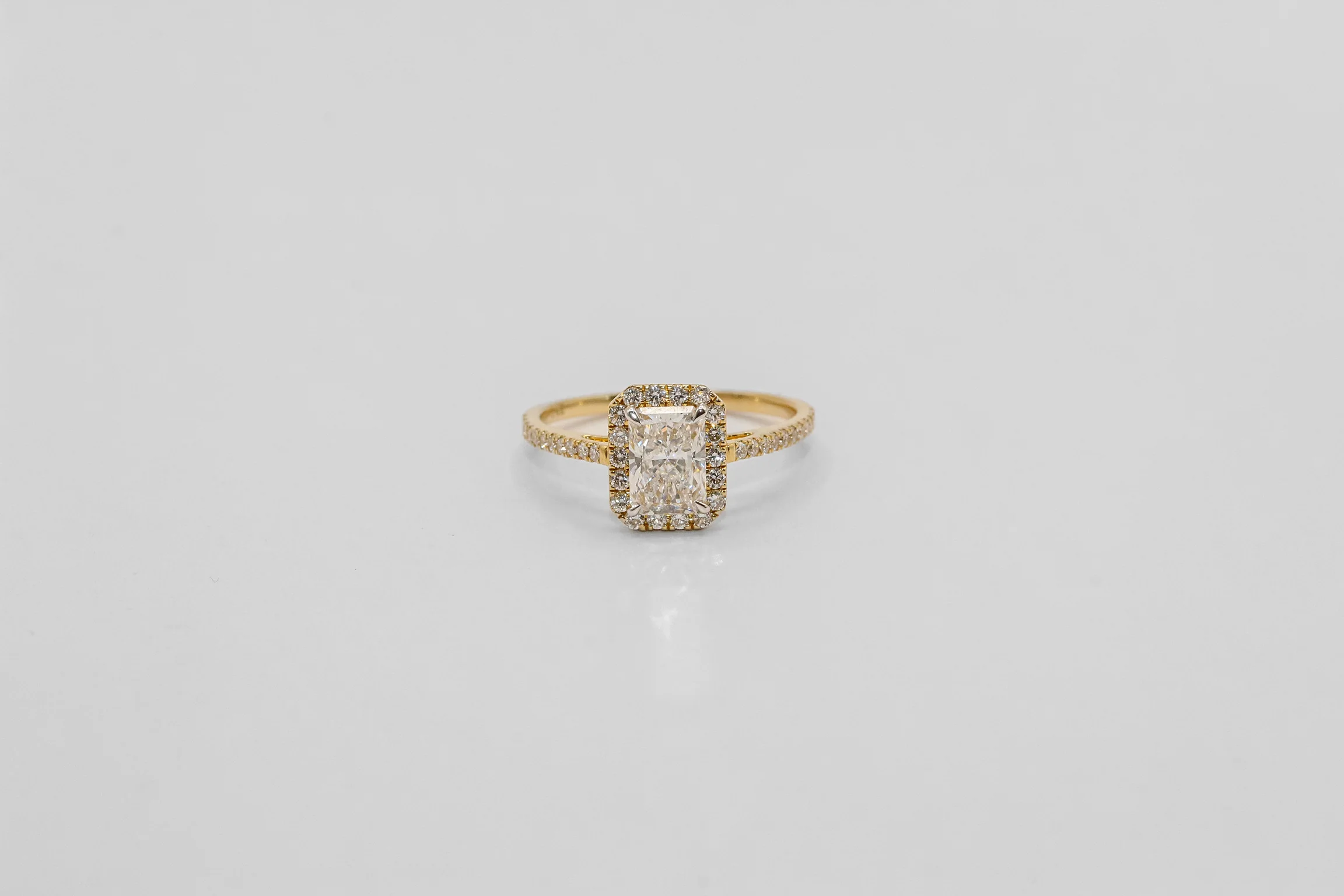 14K Gold Radiant Halo Diamond Solitaire Ring