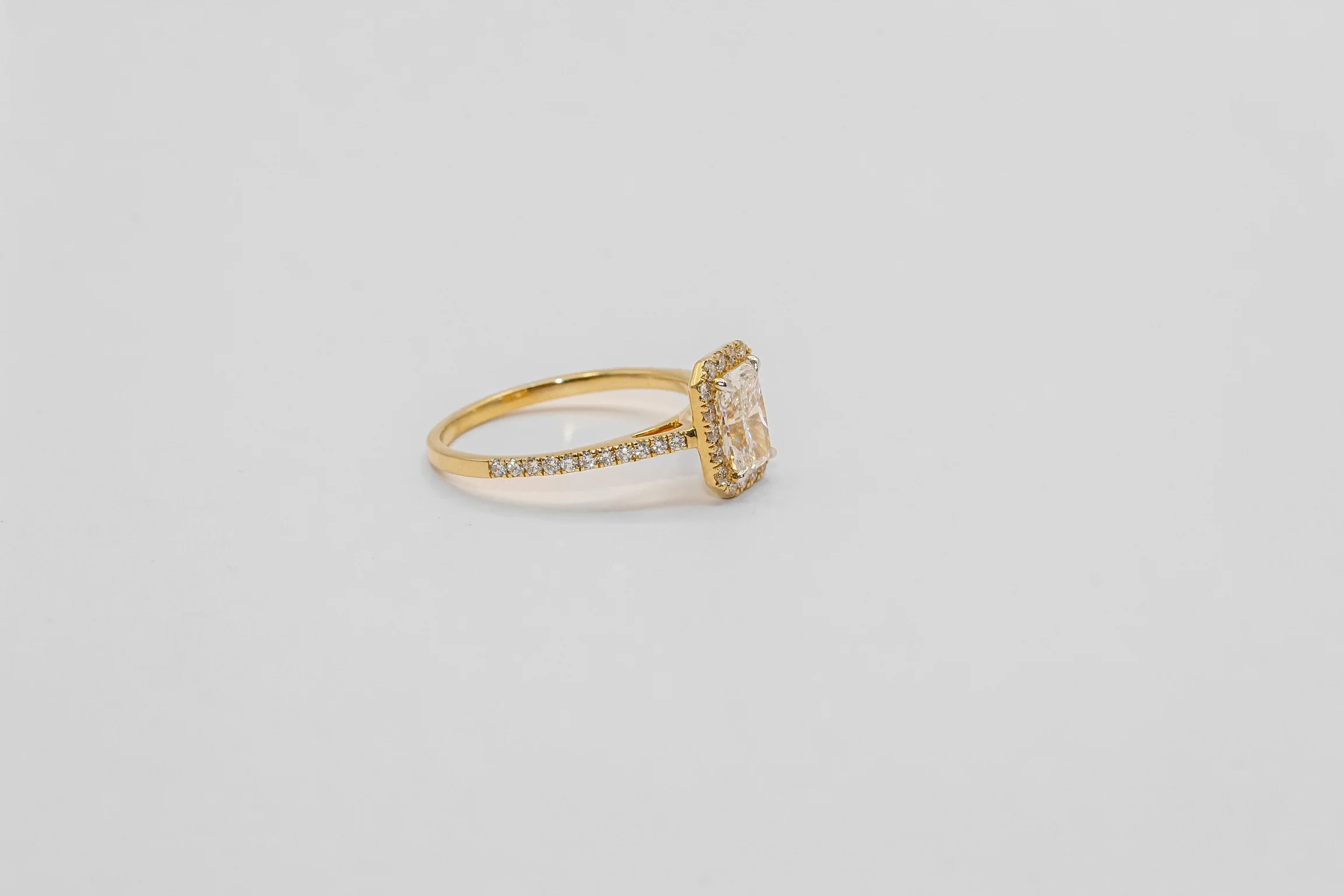 14K Gold Radiant Halo Diamond Solitaire Ring - Image 2