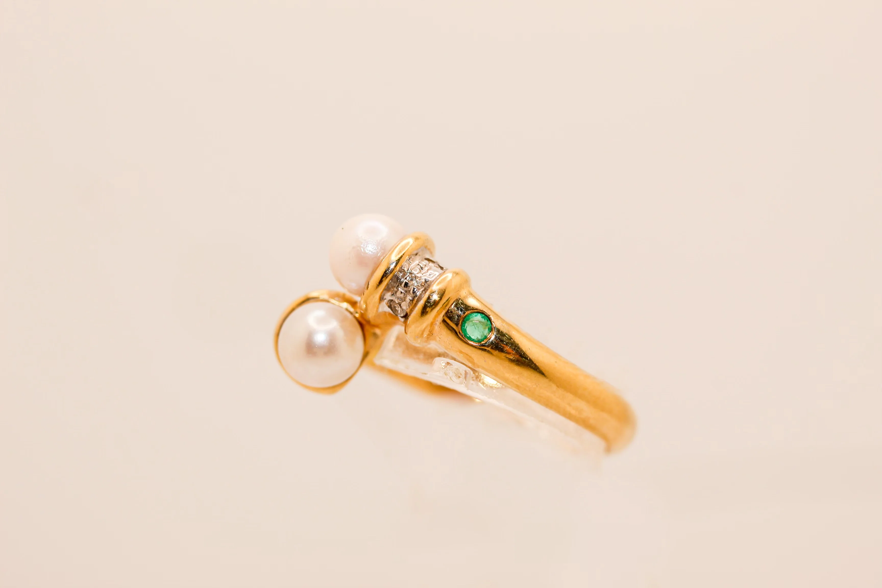 14K Gold Pearl With Ruby Sapphire Emerald And Diamond Ring - Image 3