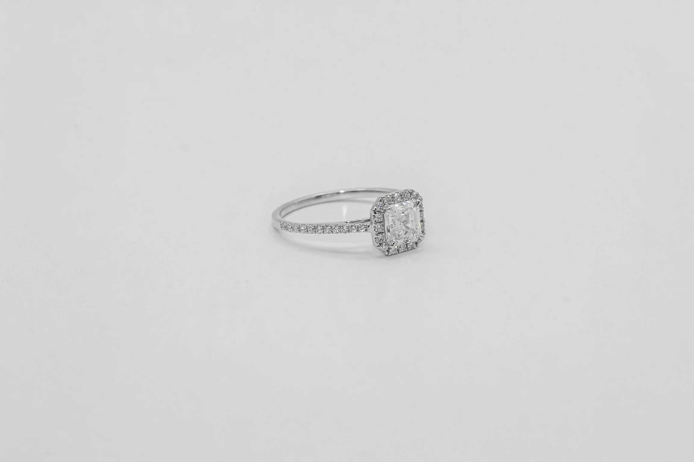 14K White Gold Asher Cut Halo Solitaire Ring - Image 2
