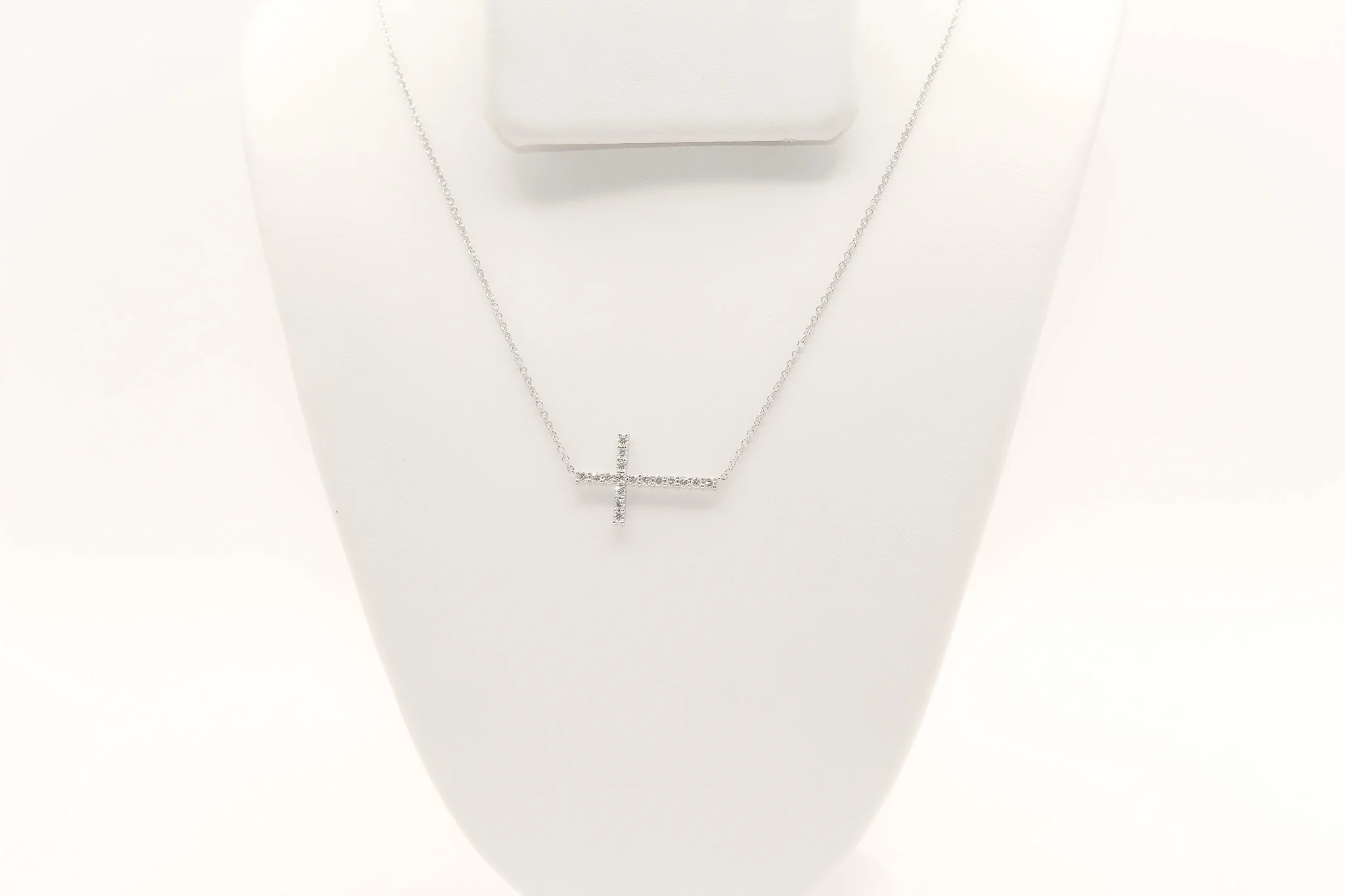 14K White Gold Diamond Cross