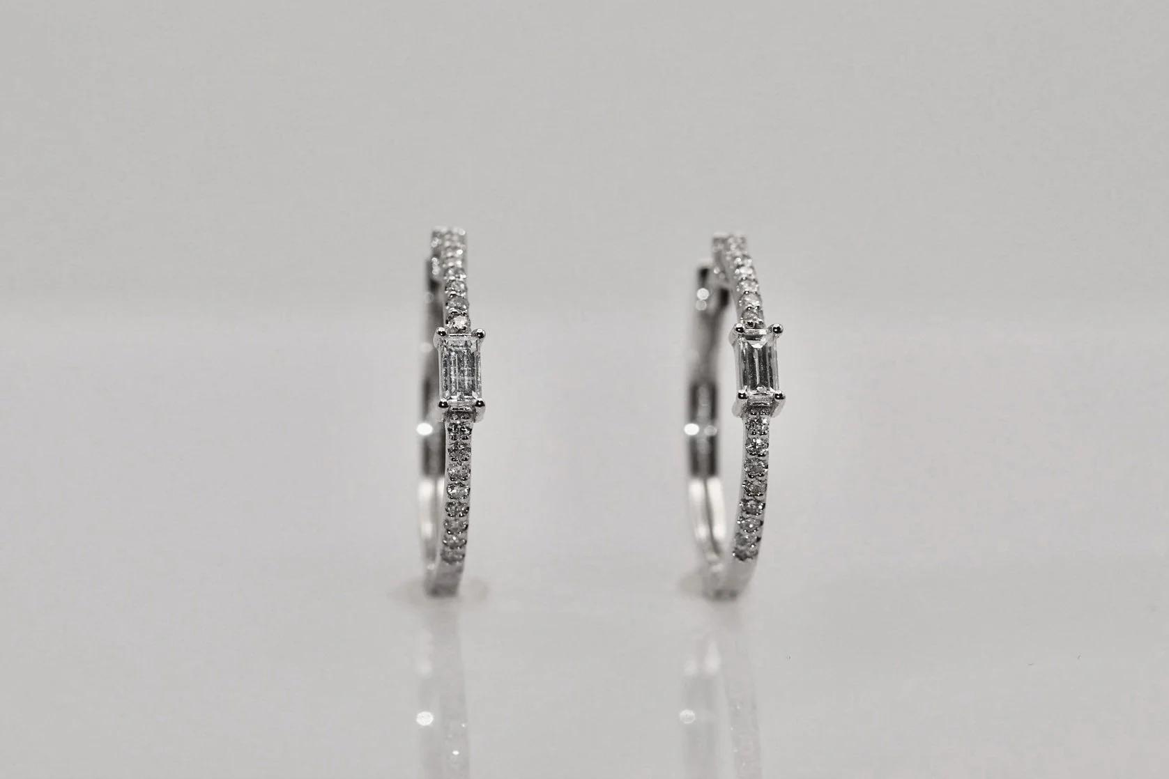14K White Gold Diamond Hoop Earrings