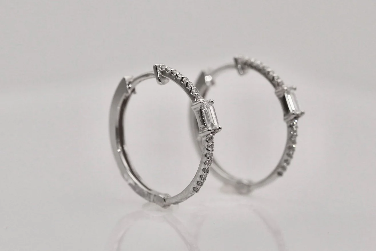 14K White Gold Diamond Hoop Earrings - Image 2