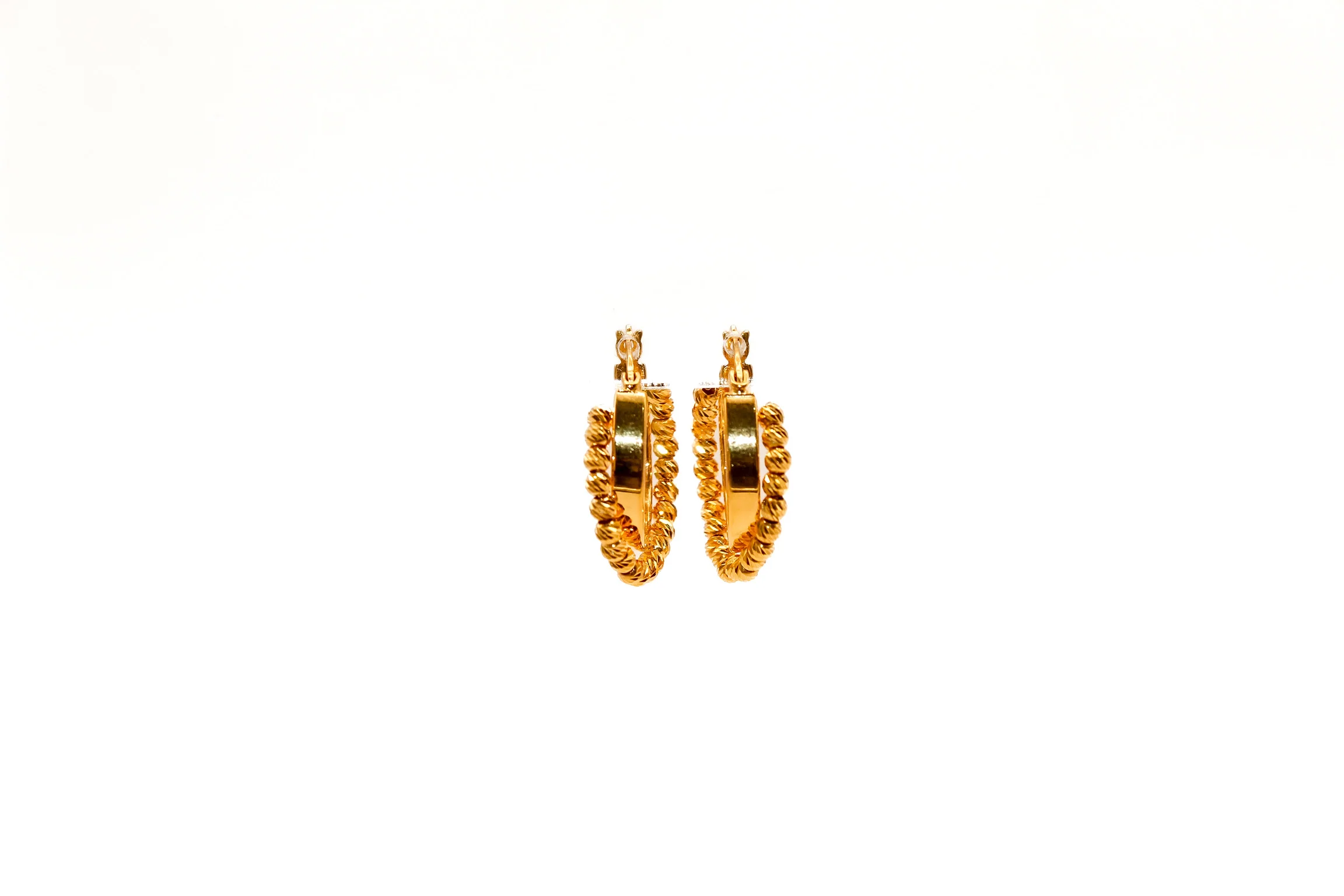 21K Gold Bead Hoop Earrings
