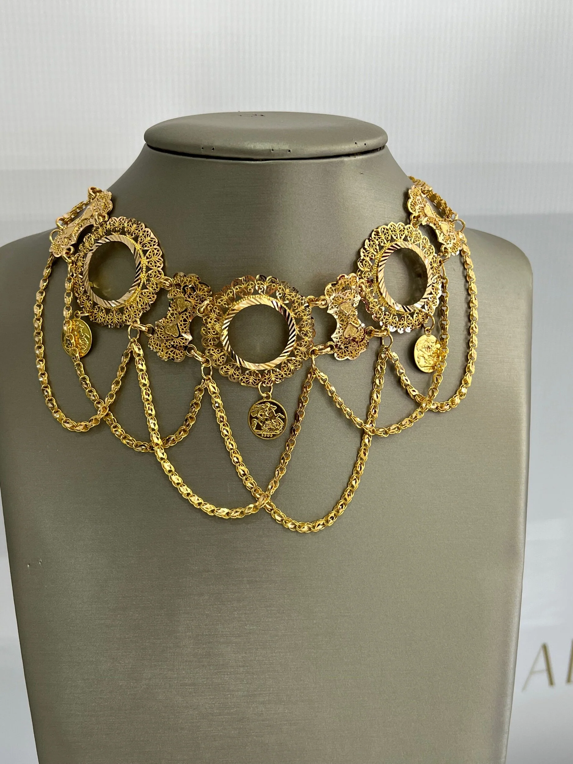 21K Gold 3 Coin Choker Necklace