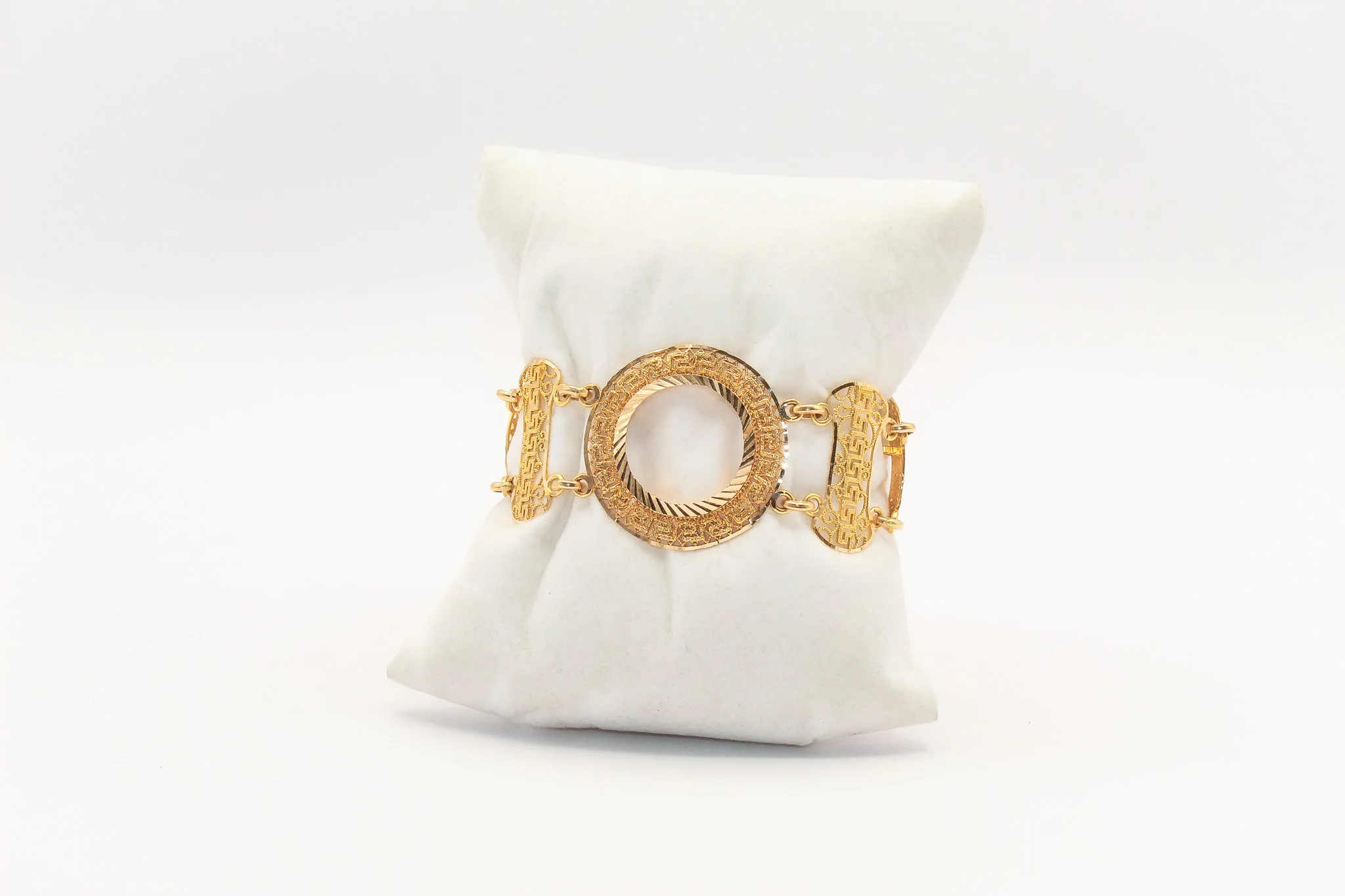 21K Gold Coin Greek Key Frame Bracelet