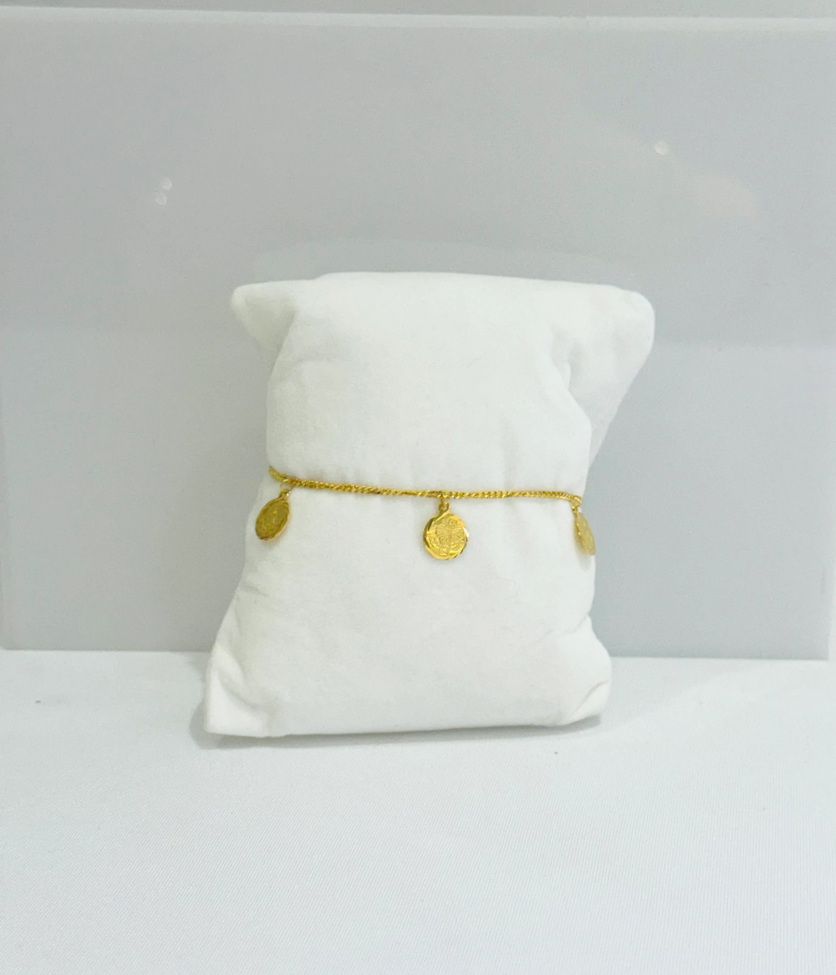 21K Gold Flower Coin Charm Bracelet