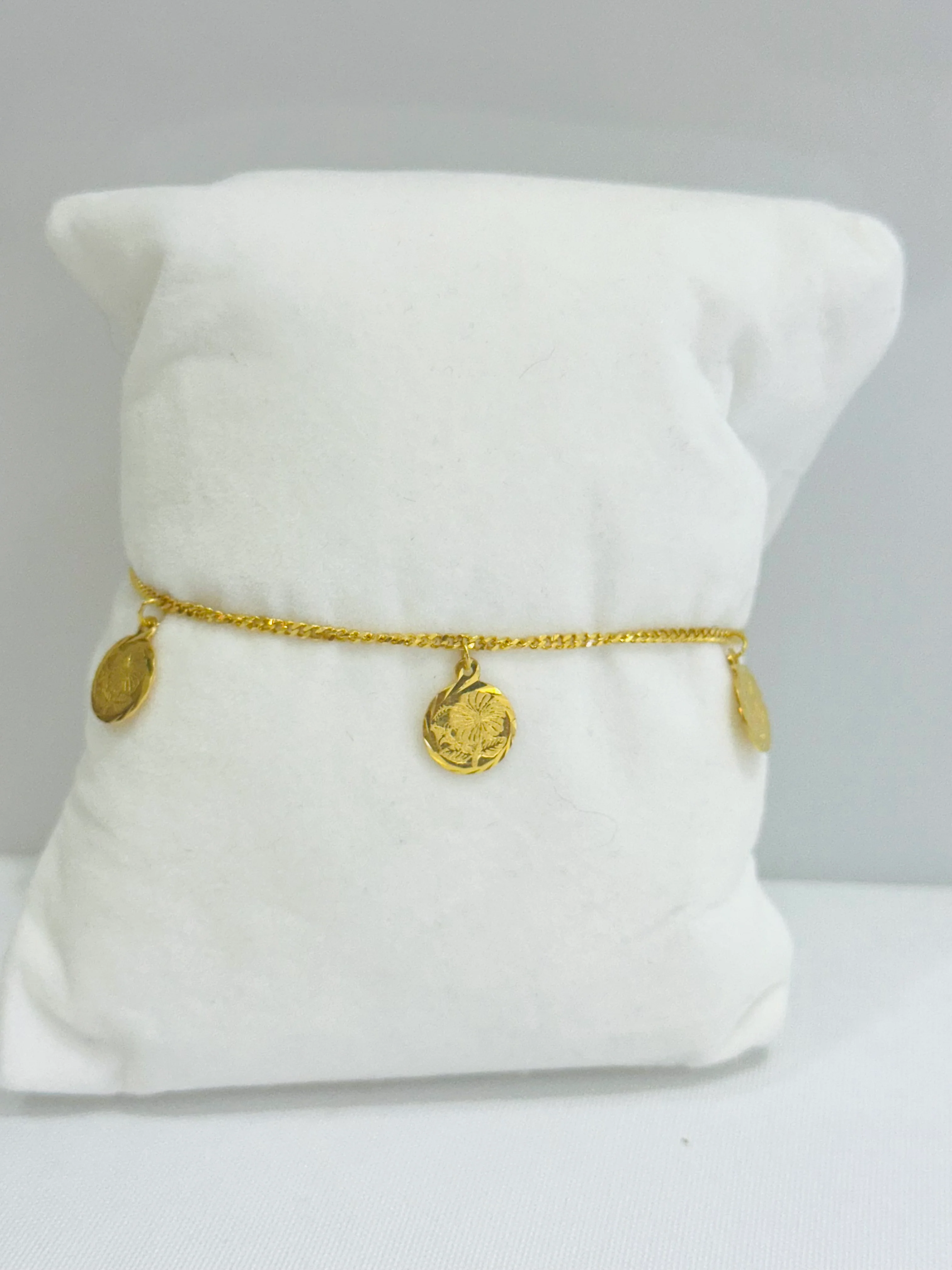 21K Gold Flower Coin Charm Bracelet - Image 2