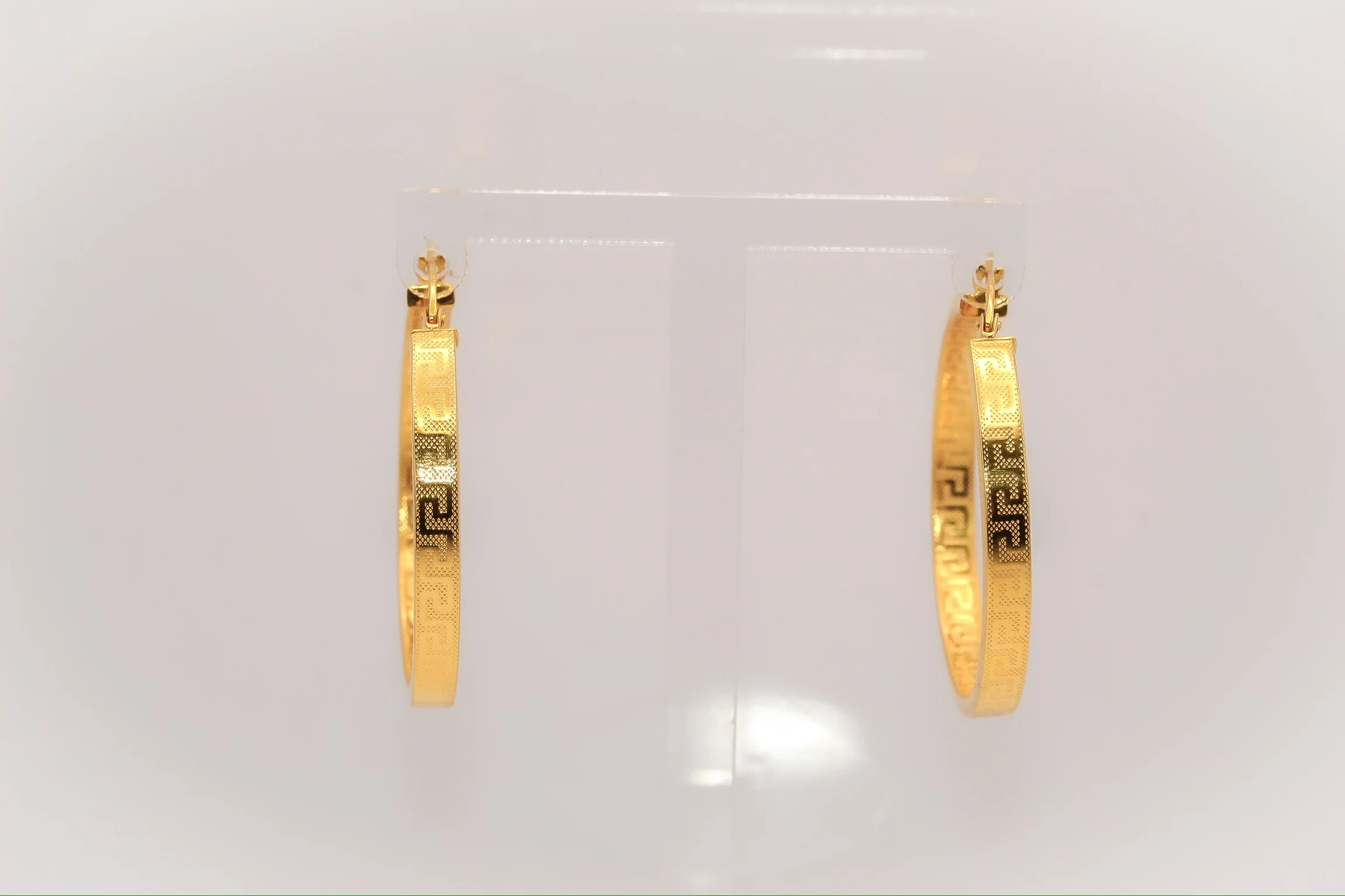 21K Gold Greek Key Hoop Earrings - Image 2