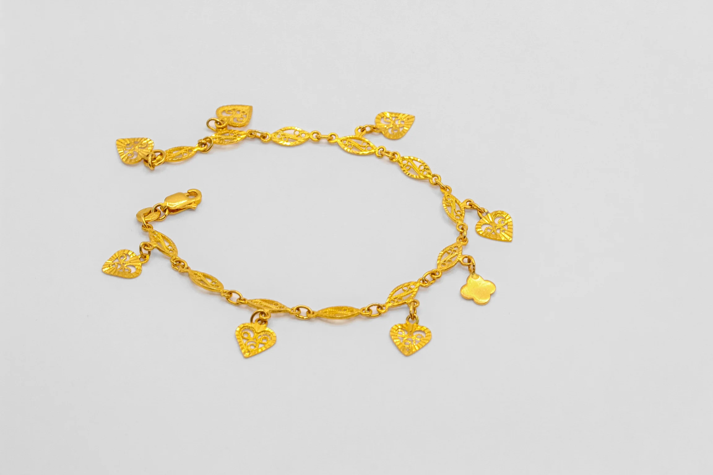 21K Gold Heart Charm Bracelet
