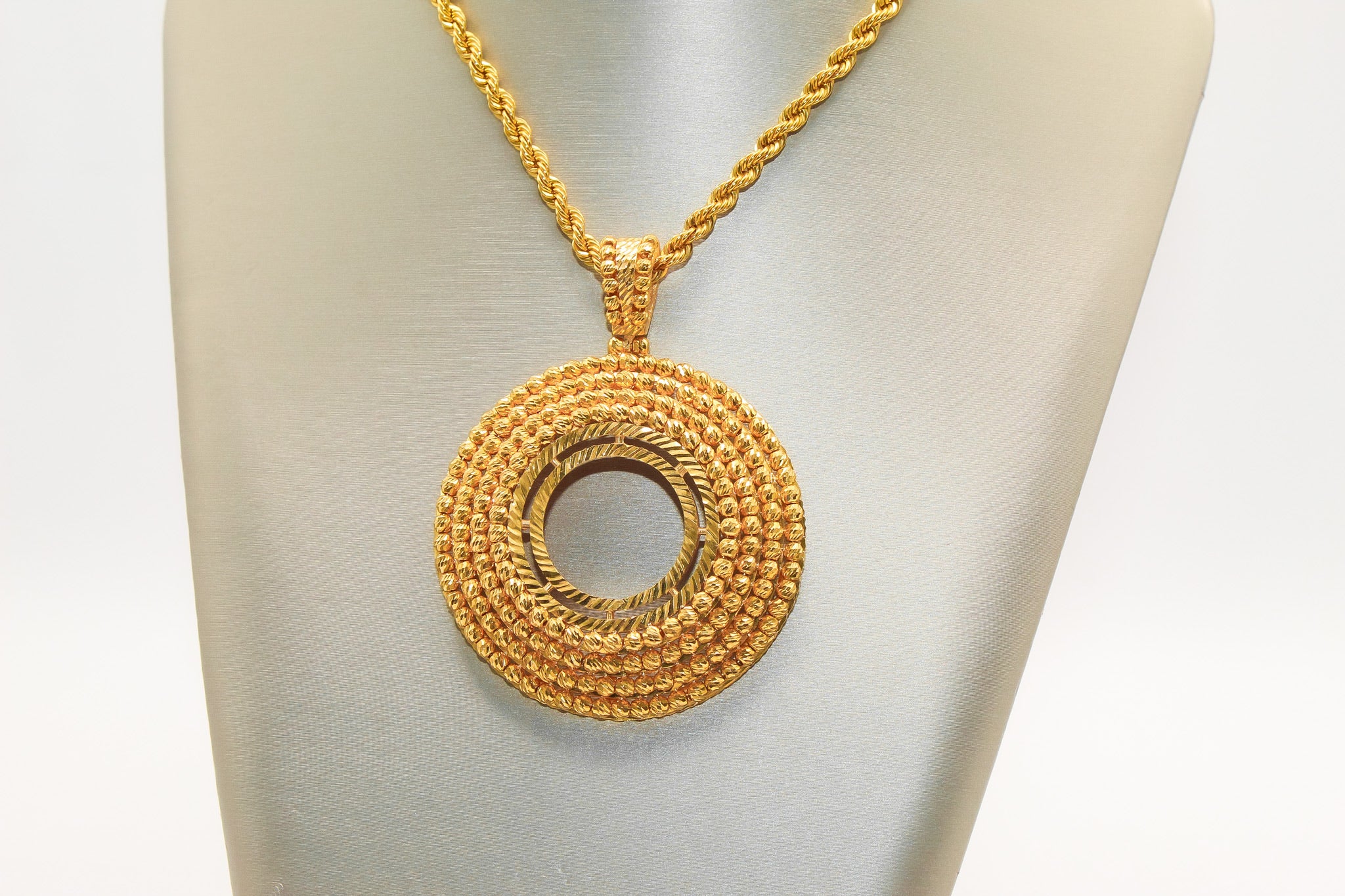 21K Gold Himo 4 Row Coin Frame Pendant