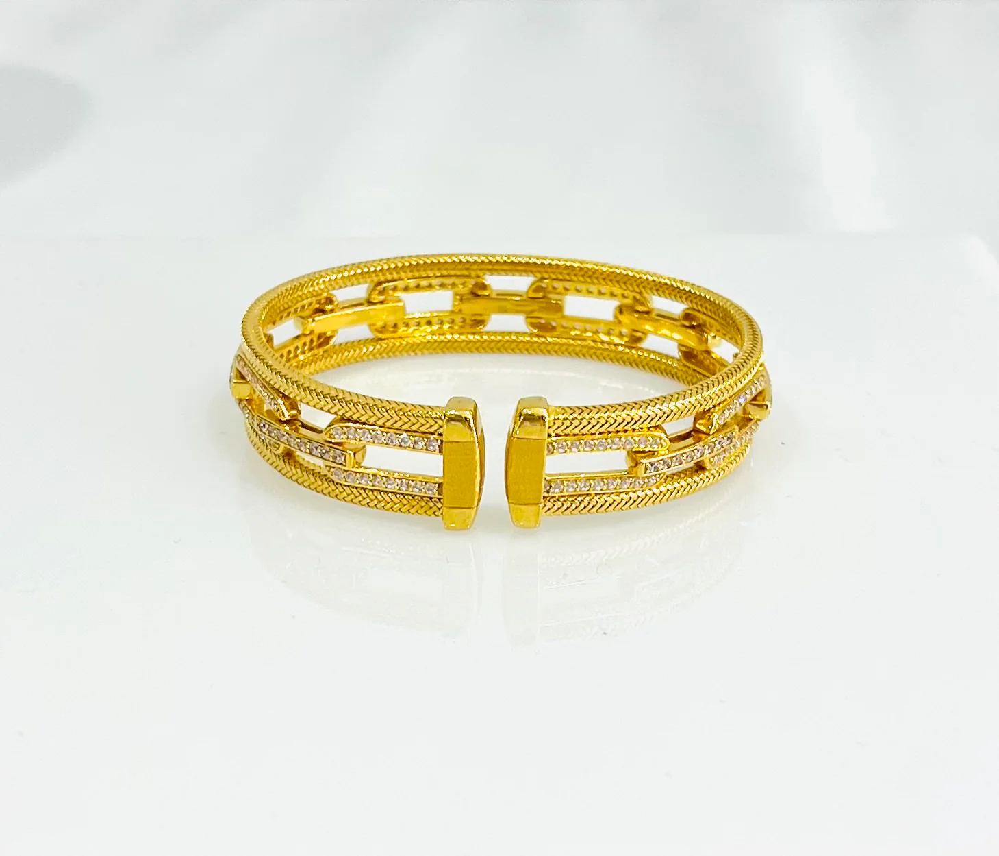 21K Gold Himo Link Cuff Bracelet - Image 6