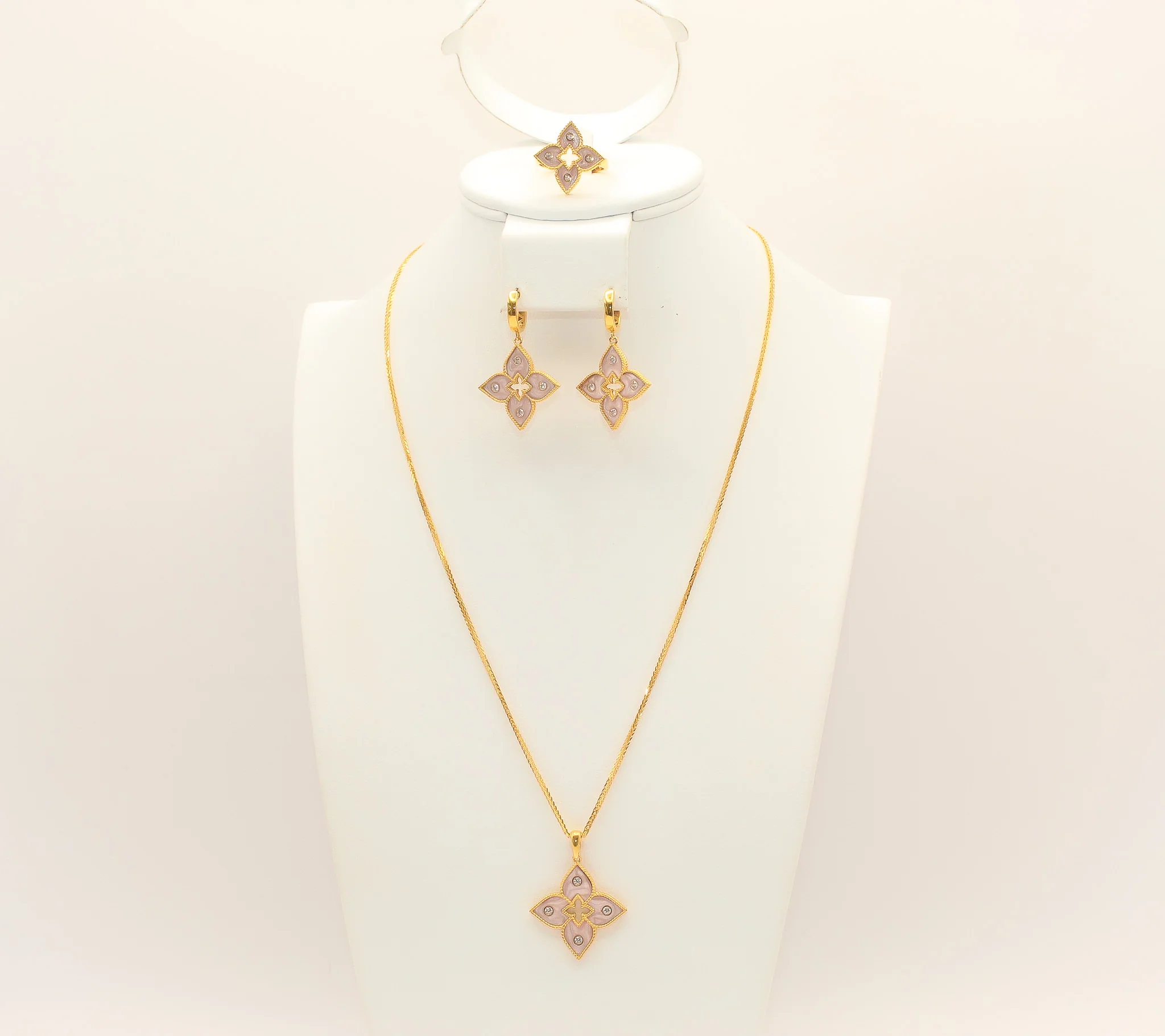 21K Gold Pink Enamel Set