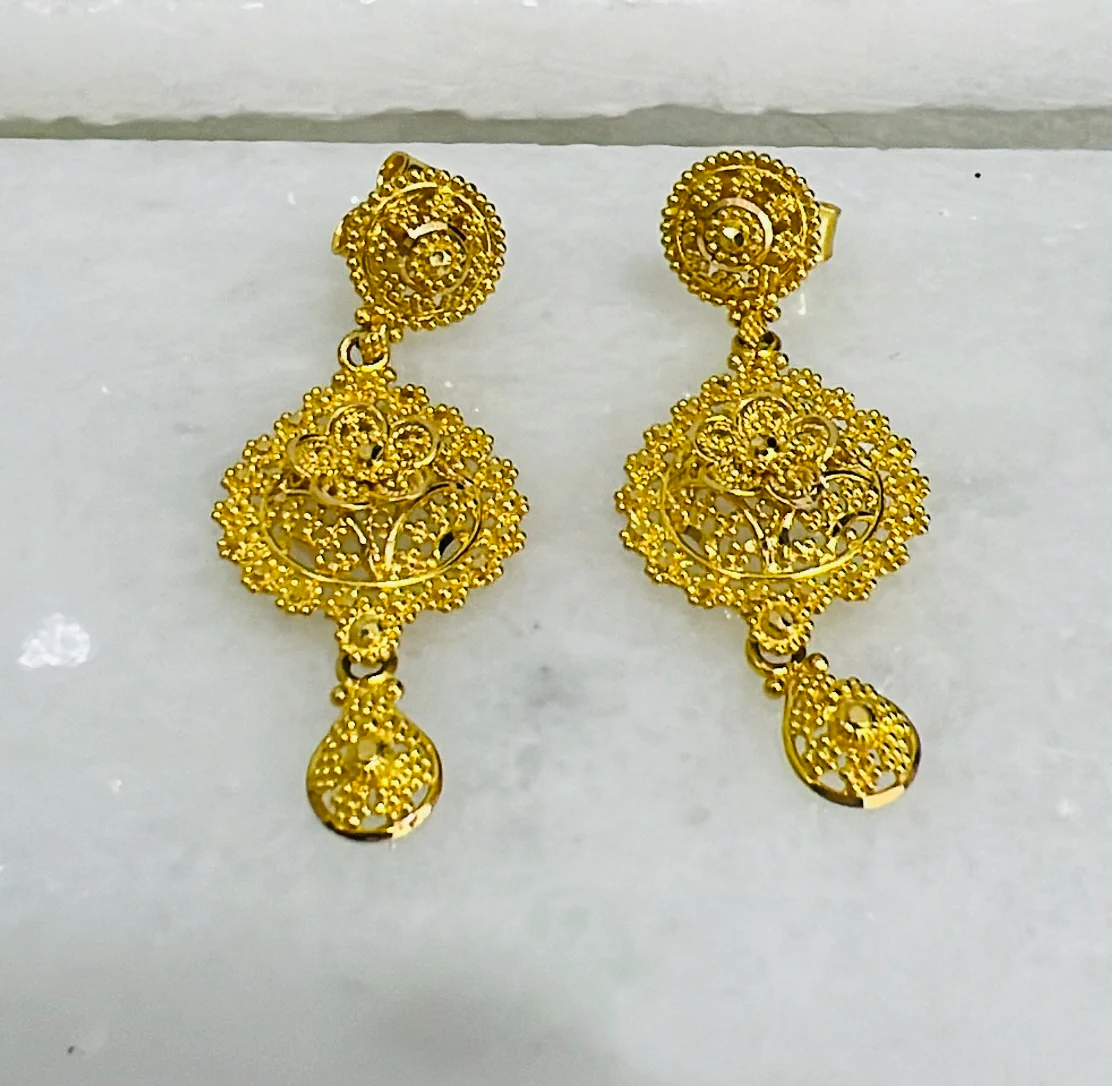 21K Gold Post Dangle Earrings