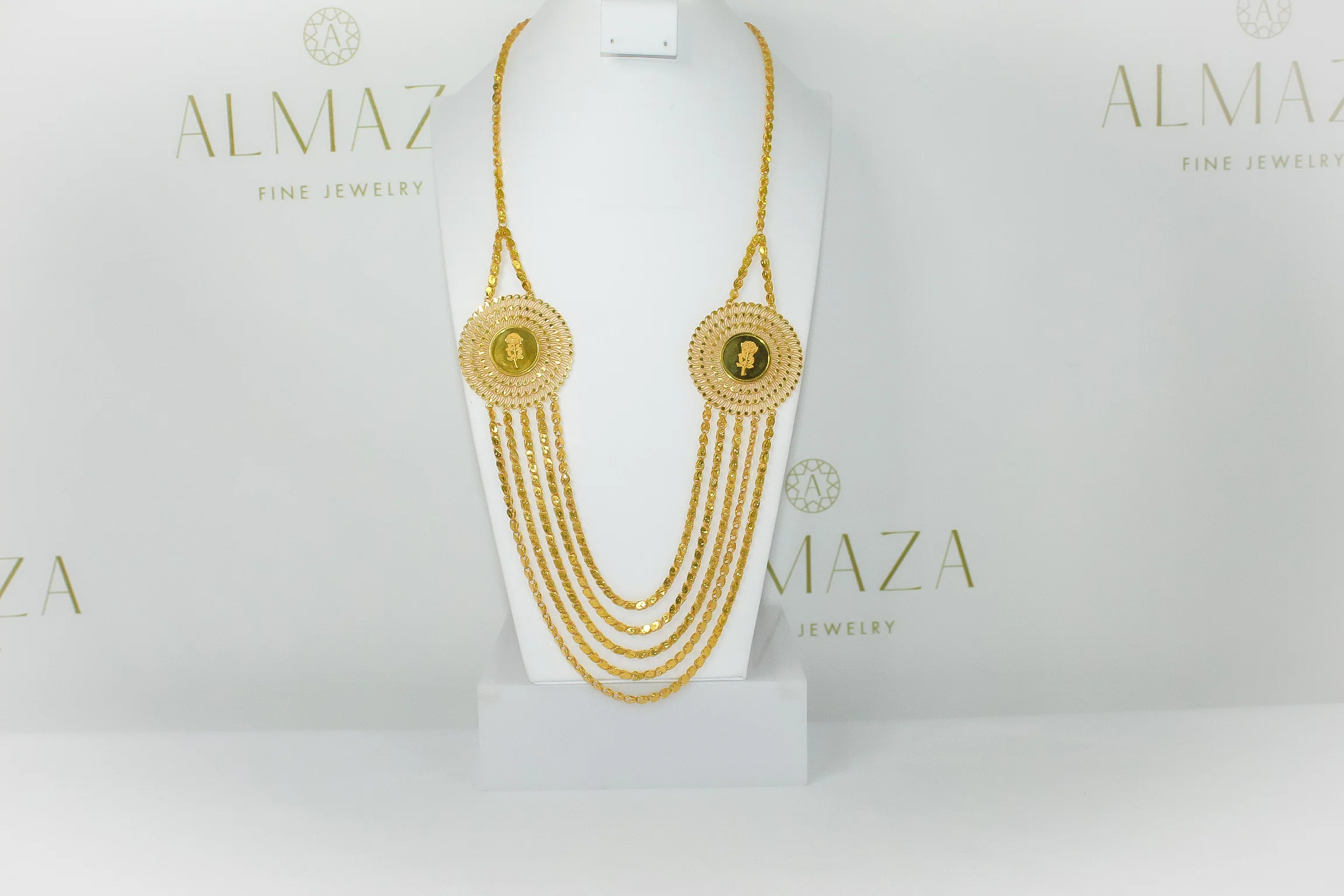 21K Gold Round Rose Layered Necklace