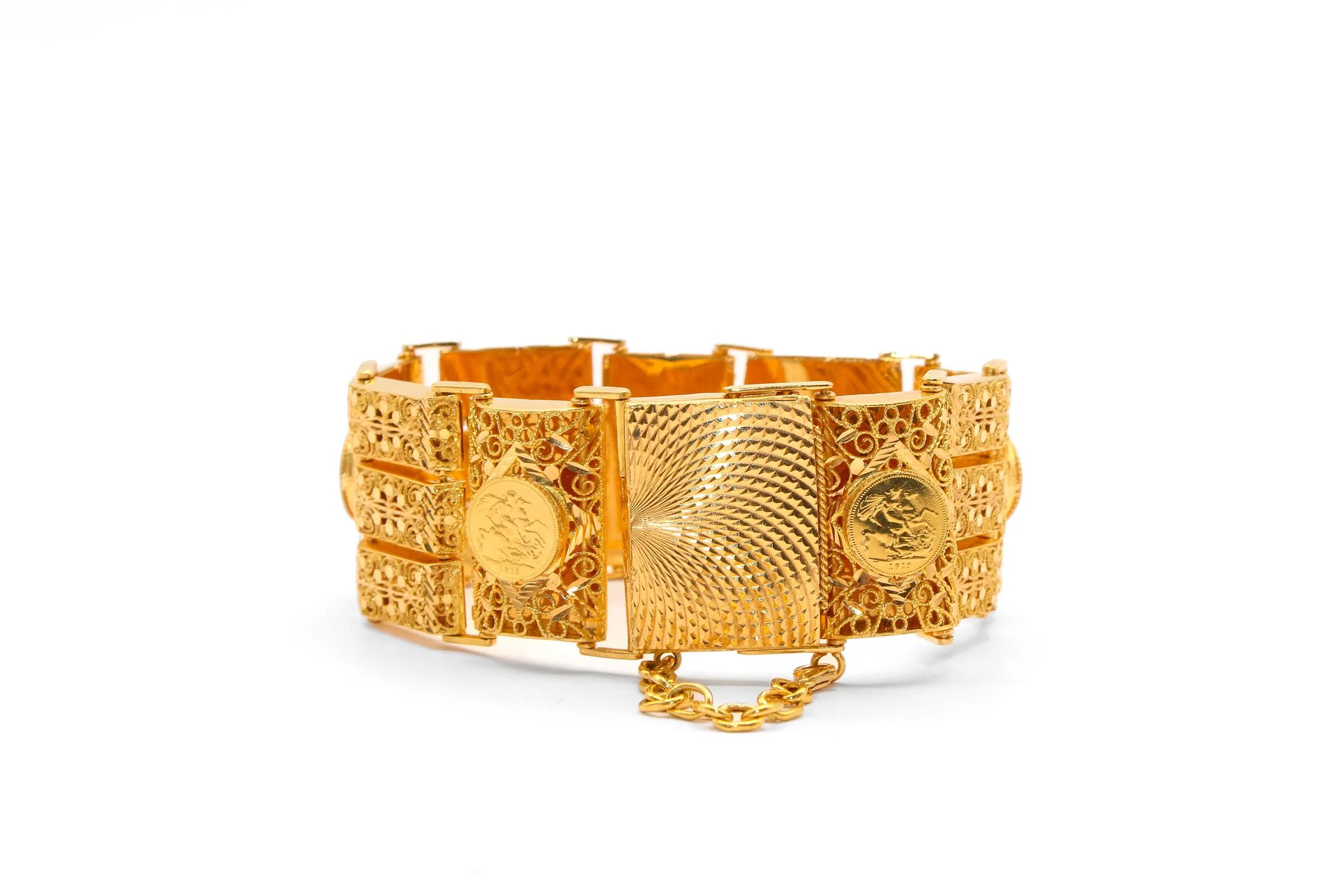 21K Gold Two Row Coin Bracelet - Image 3