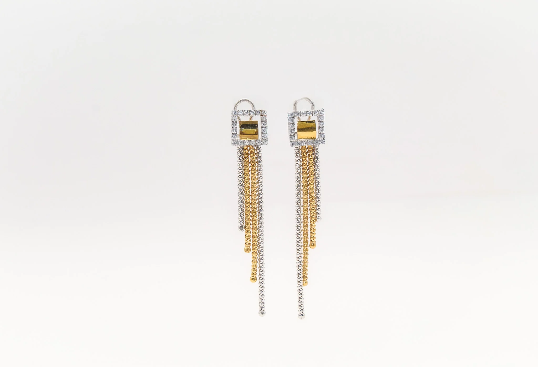 18K Gold Two Tone Dangle Earrings